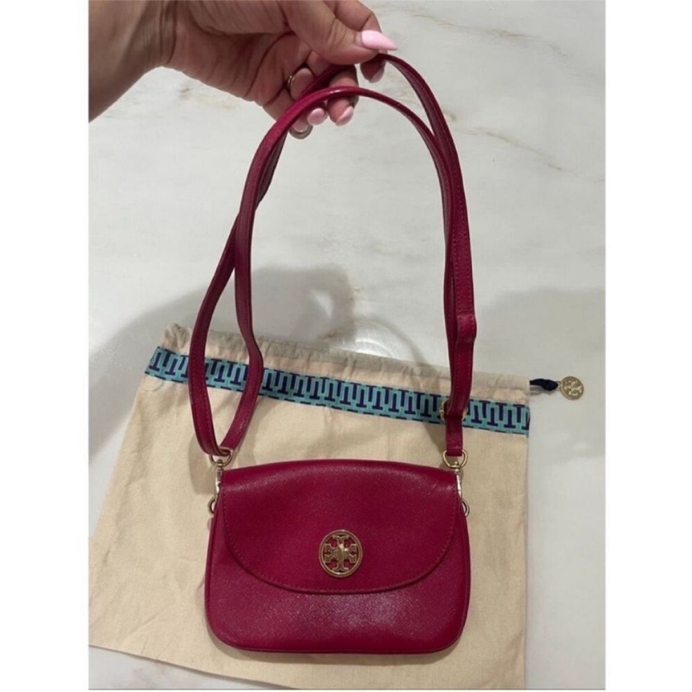 Tory Burch Robinson Mini Saffiano Leather Crossbody Wallet Bag Raspberry Pink - Picture 9 of 10